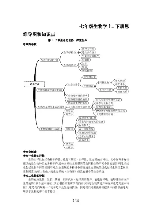 七年级生物学上、下册思维导图和知识点