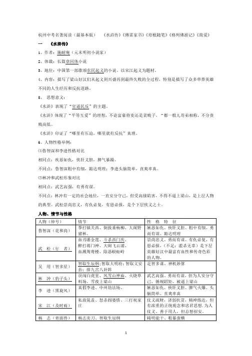杭州中考名著阅读(最基本版)