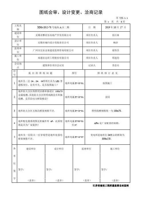 水电安装专业图纸会审记录