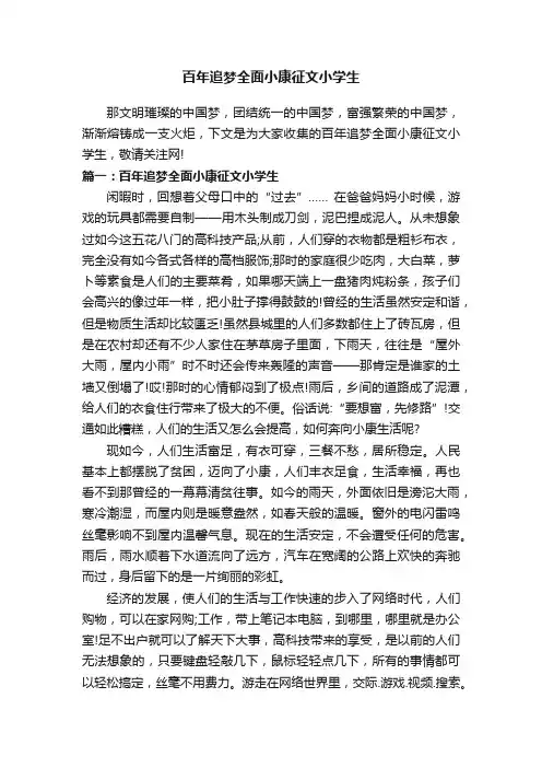 百年追梦全面小康征文小学生