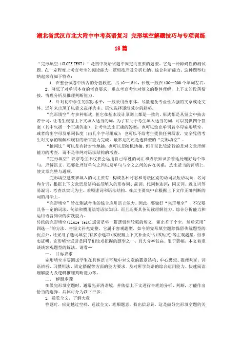 湖北省武汉市北大附中中考英语复习 完形填空解题技巧与专项训练18篇