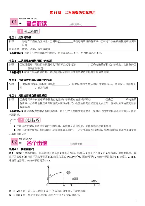 火线100天2015中考数学第14讲二次函数的实际应用