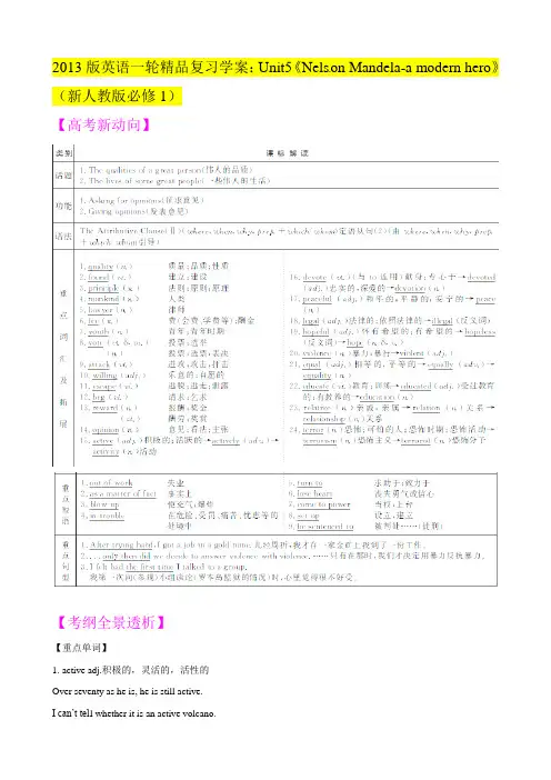 2013版英语一轮精品复习学案：Unit5《Nelson Mandela-a modern hero》(新人教版必修1)