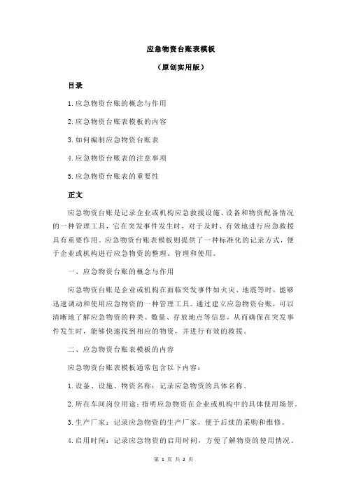 应急物资台账表模板