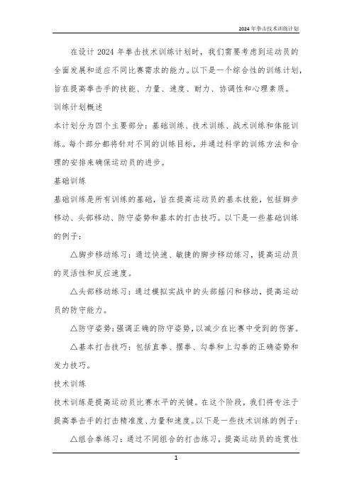 2024年拳击技术训练计划
