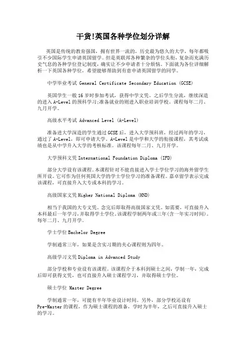 干货!英国各种学位划分详解