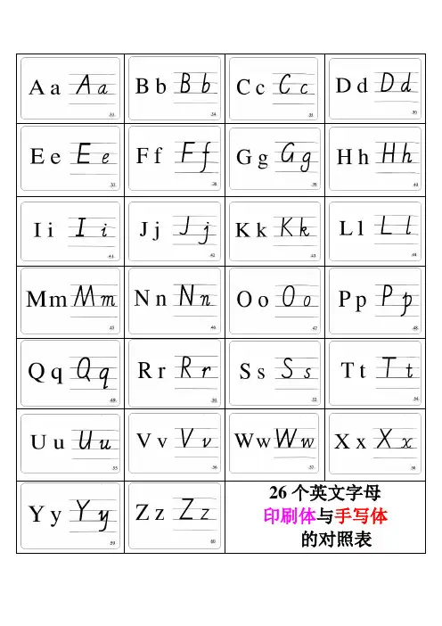 26个英文字母印刷体与手写体对照表