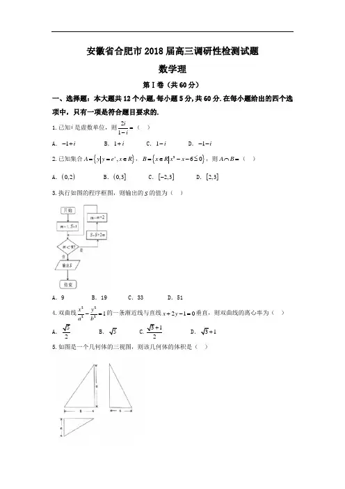 安徽省合肥市2018届高三调研性检测数学理试题 含答案 精品