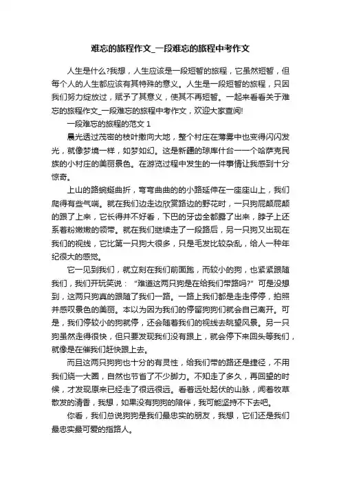 难忘的旅程作文_一段难忘的旅程中考作文