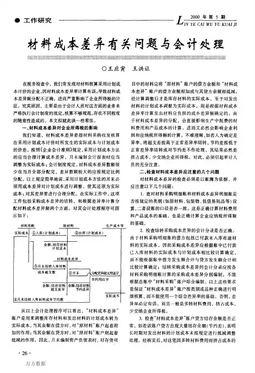 材料成本差异有关问题与会计处理
