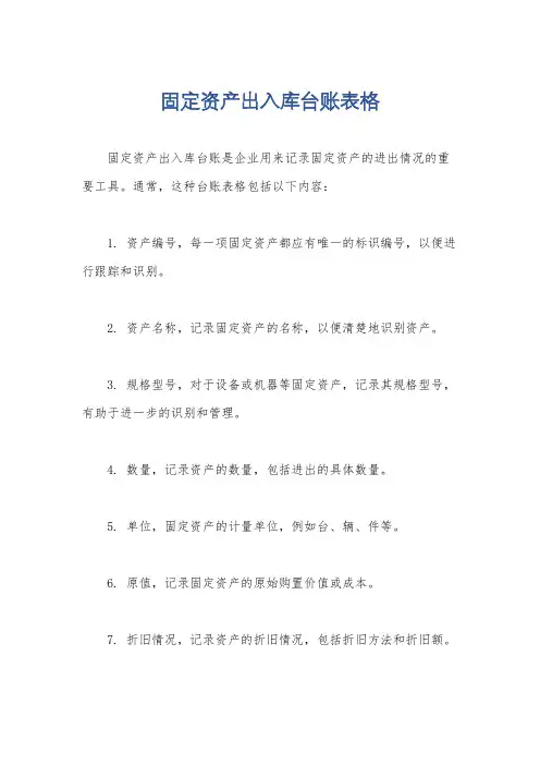 固定资产出入库台账表格