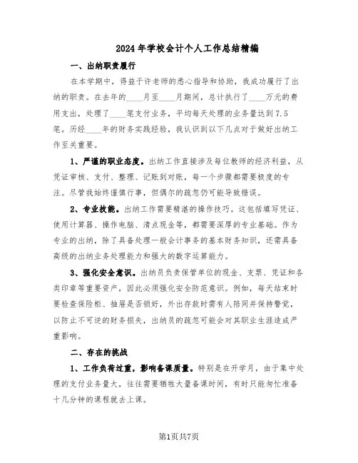 2024年学校会计个人工作总结精编（四篇）