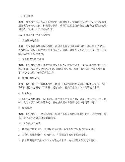 监控所工作月工作总结报告