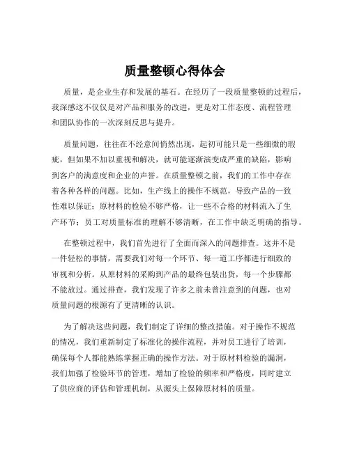 质量整顿心得体会