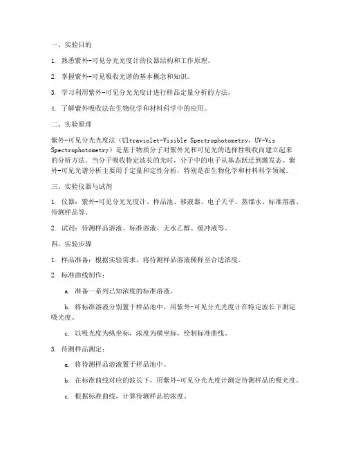 紫外吸收测定实验报告
