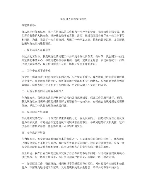 保安自查自纠整改报告