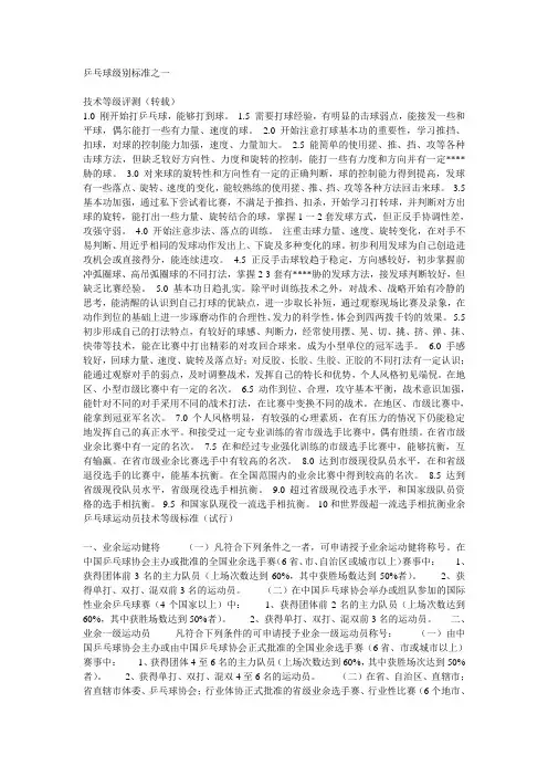 乒乓球级别标准之一