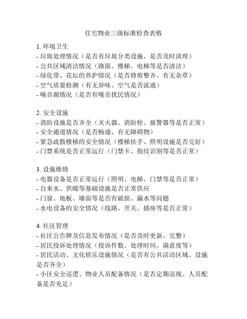住宅物业三级标准检查表格