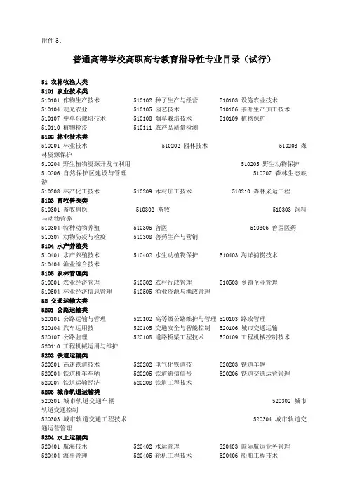 普通高等学校高职高专教育指导性专业目录(试行)