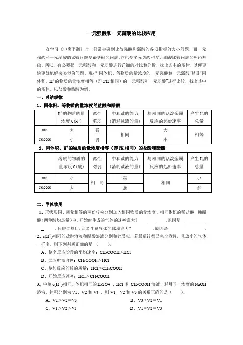 一元强酸和一元弱酸(学生)