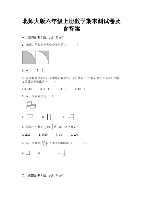 北师大版六年级上册数学期末测试卷及含答案培优