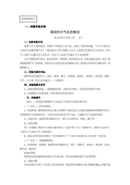 创新实验：探究叶片气孔的数目