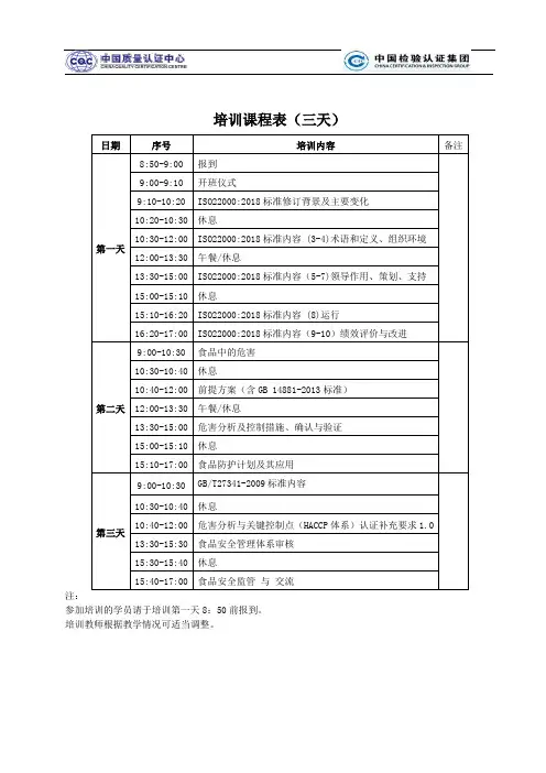 培训课程表(三天)