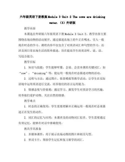 六年级英语下册教案-Module3Unit2Thecowsaredrinkingwater
