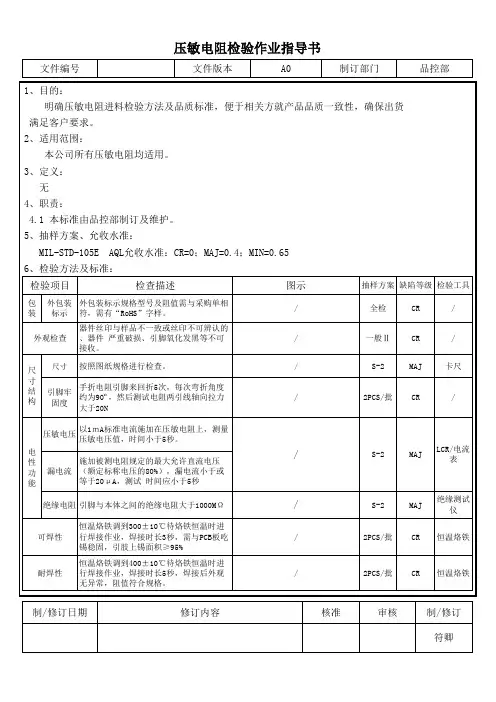压敏电阻检验作业指导书