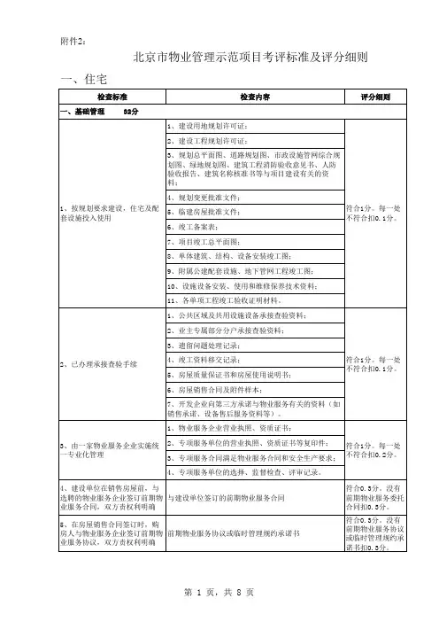 北京市物业管理示范项目考评标准跟评分细则