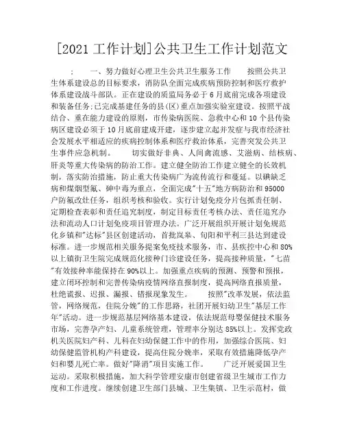 [2021工作计划]公共卫生工作计划范文