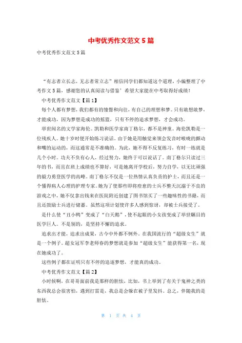 中考优秀作文范文5篇
