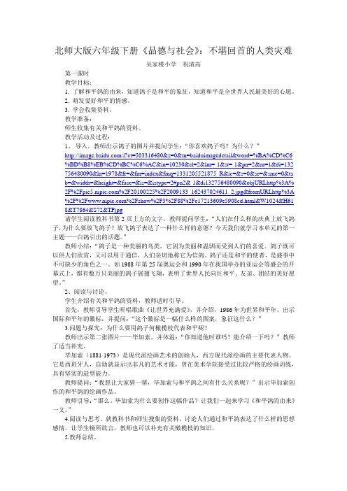 六年级下册品德与社会教案-不堪回首的人类灾难