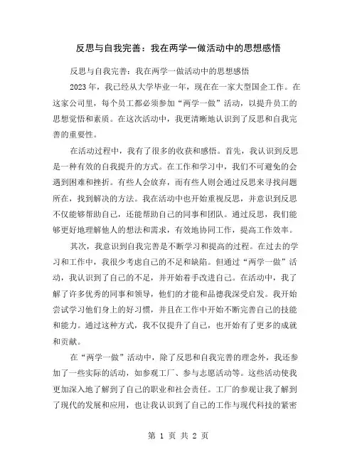 反思与自我完善：我在两学一做活动中的思想感悟