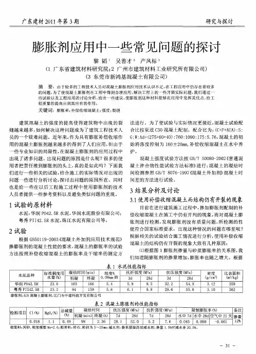 膨胀剂应用中一些常见问题的探讨