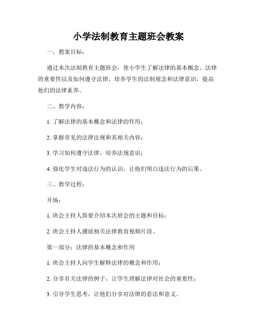 小学法制教育主题班会教案
