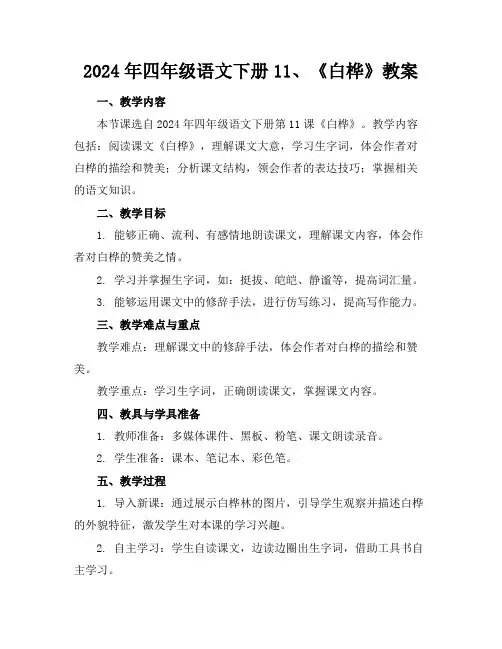2024年四年级语文下册11、《白桦》教案