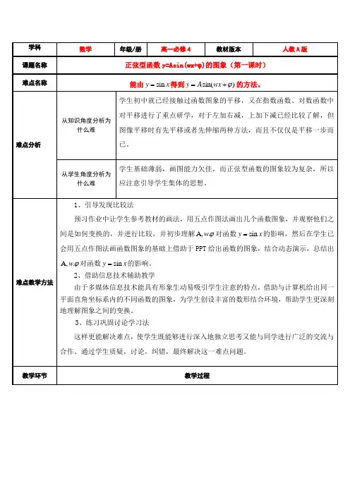 高一数学人教A版必修4第一章1.5 函数y=Asin(ωx φ)的图象教案