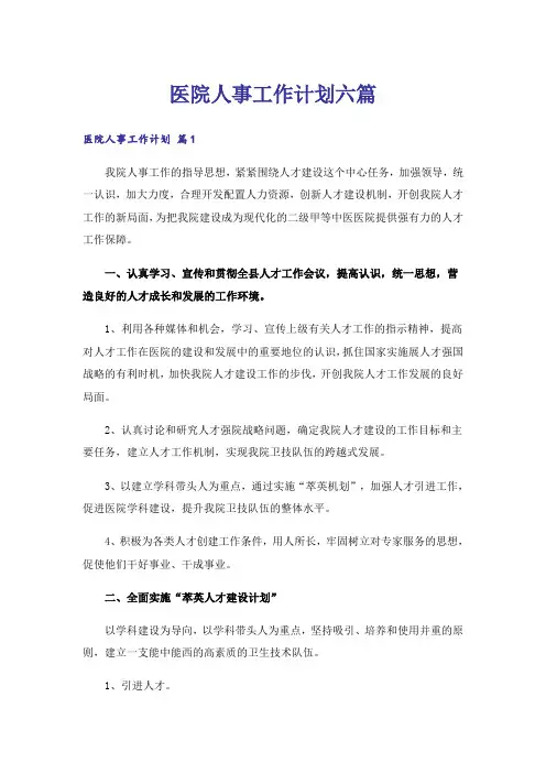 医院人事工作计划六篇