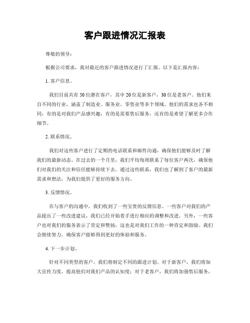 客户跟进情况汇报表