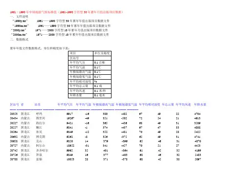 中国地面气候标准值1961-1990年