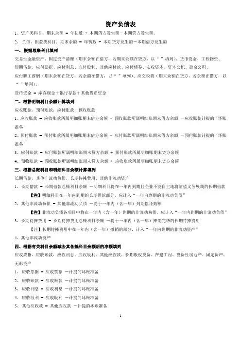 初级会计职称    资产负债表计算的公式