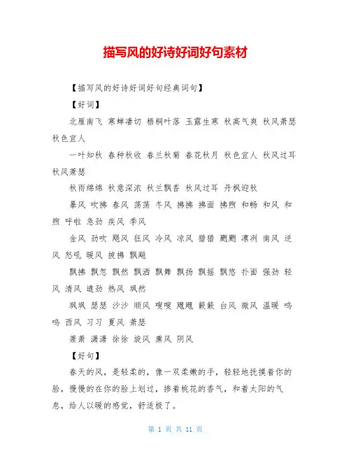 描写风的好诗好词好句素材