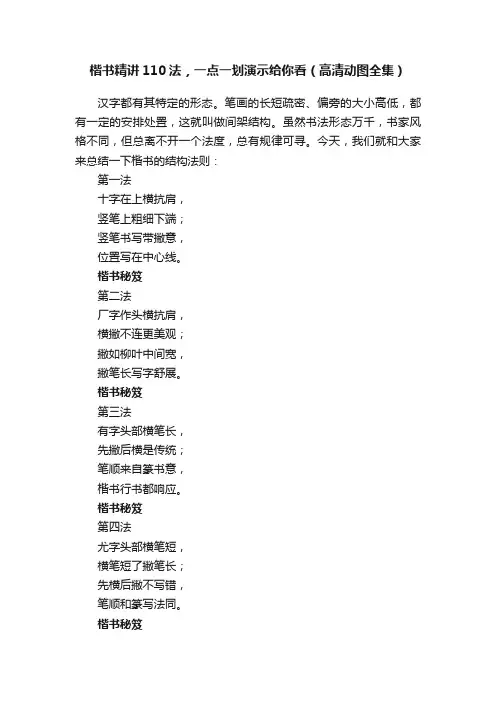 楷书精讲110法，一点一划演示给你看（高清动图全集）