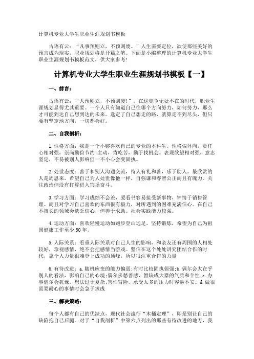 计算机专业大学生职业生涯规划书