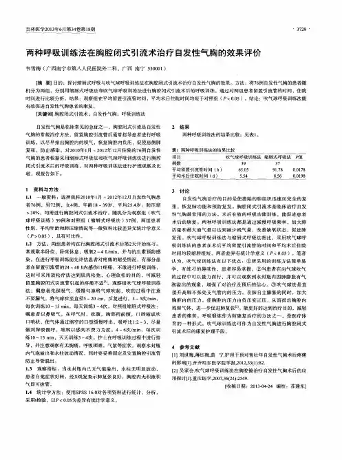 两种呼吸训练法在胸腔闭式引流术治疗自发性气胸的效果评价