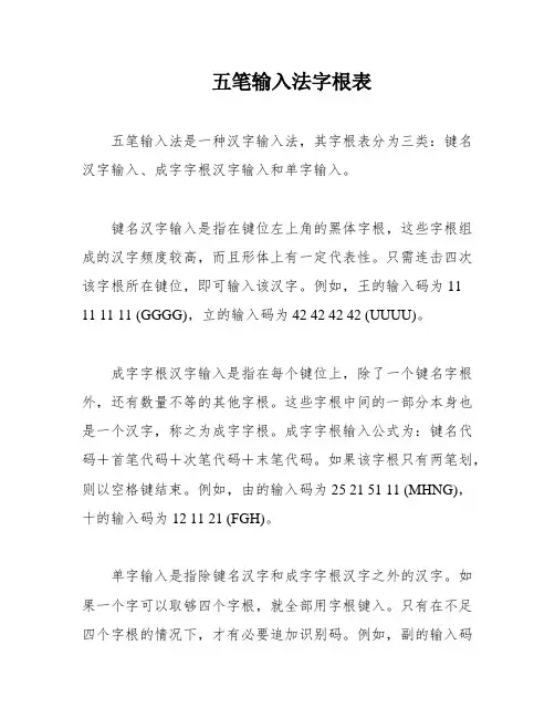 五笔输入法字根表