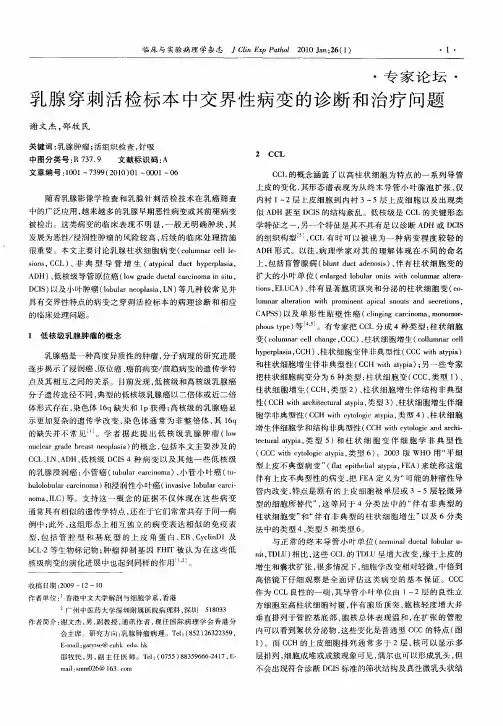 乳腺穿刺活检标本中交界性病变的诊断和治疗问题