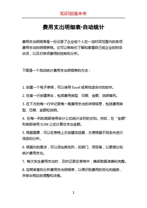 费用支出明细表-自动统计