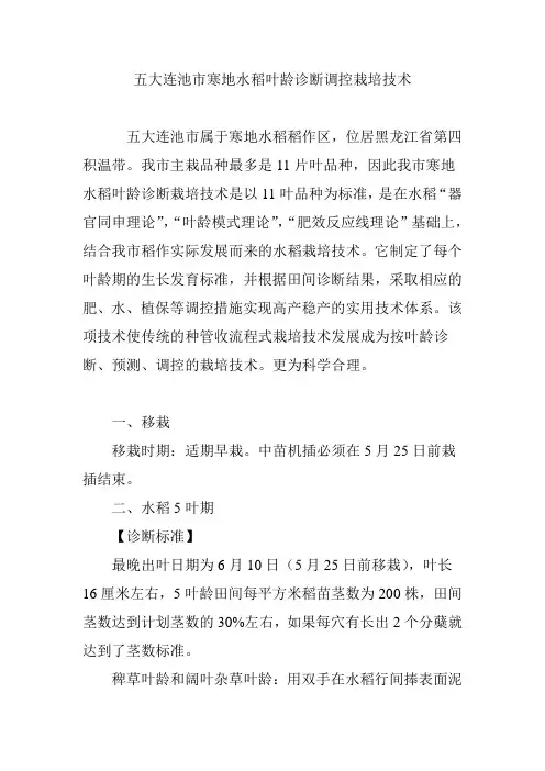 五大连池市寒地水稻叶龄诊断调控栽培技术